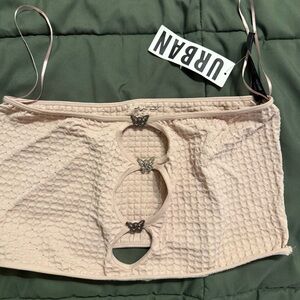 Nude Pink Textured Butterfly Cutout Tube Top